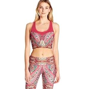 SET Of Nanette Lepore Neon Pink Paisley Cropped Leggings & Bra Sz XL